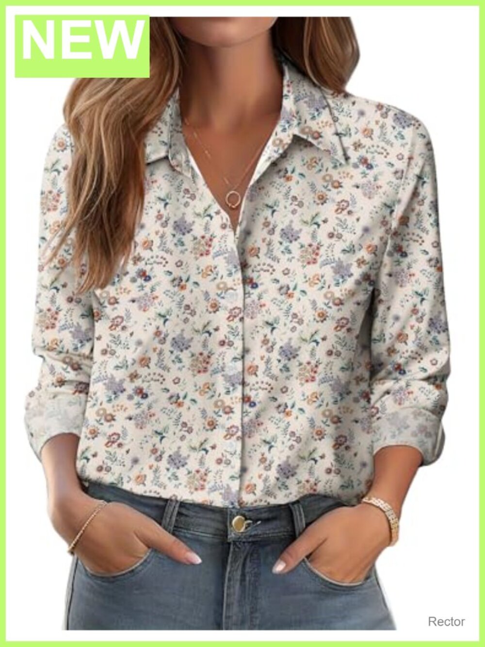 Women's Floral Button Down Shirt V-Neck Long Sleeve Printed Blouse